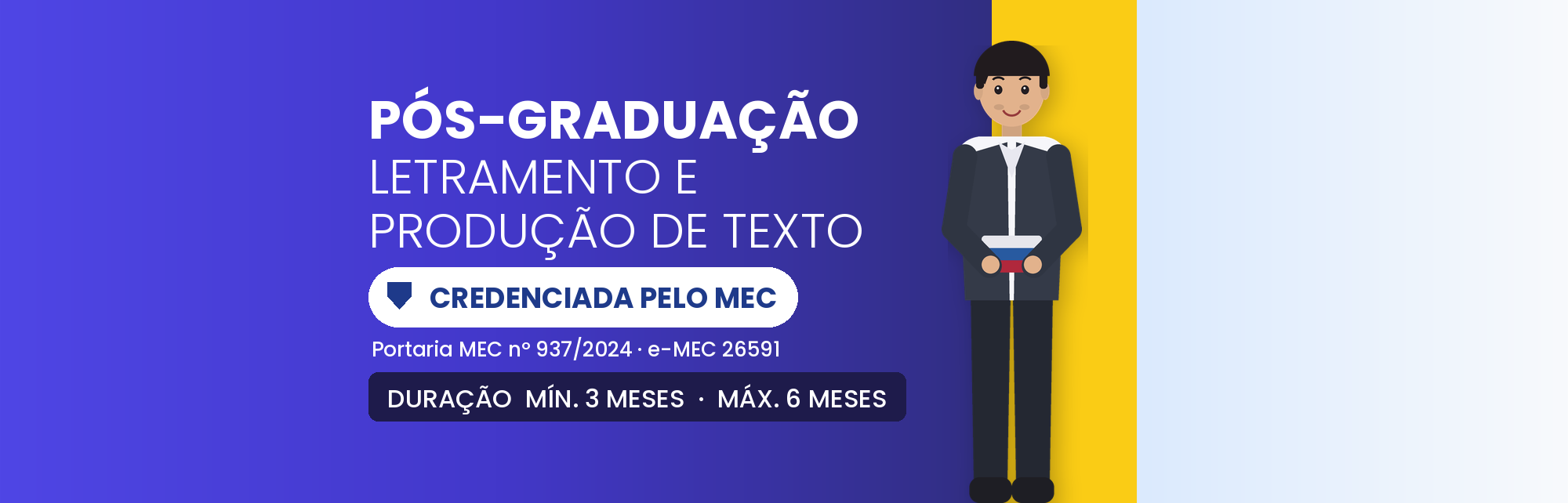 Pós em Letramento e Produção de Texto EAD: 360h, 3 a 6 Meses