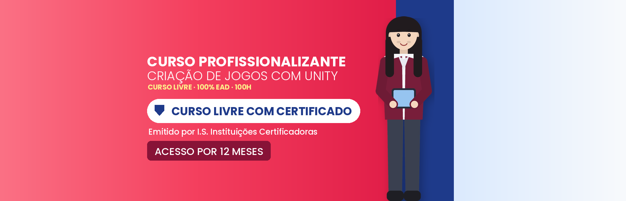 Capa do curso Curso Profissionalizante de Criação de Jogos com Unity EAD