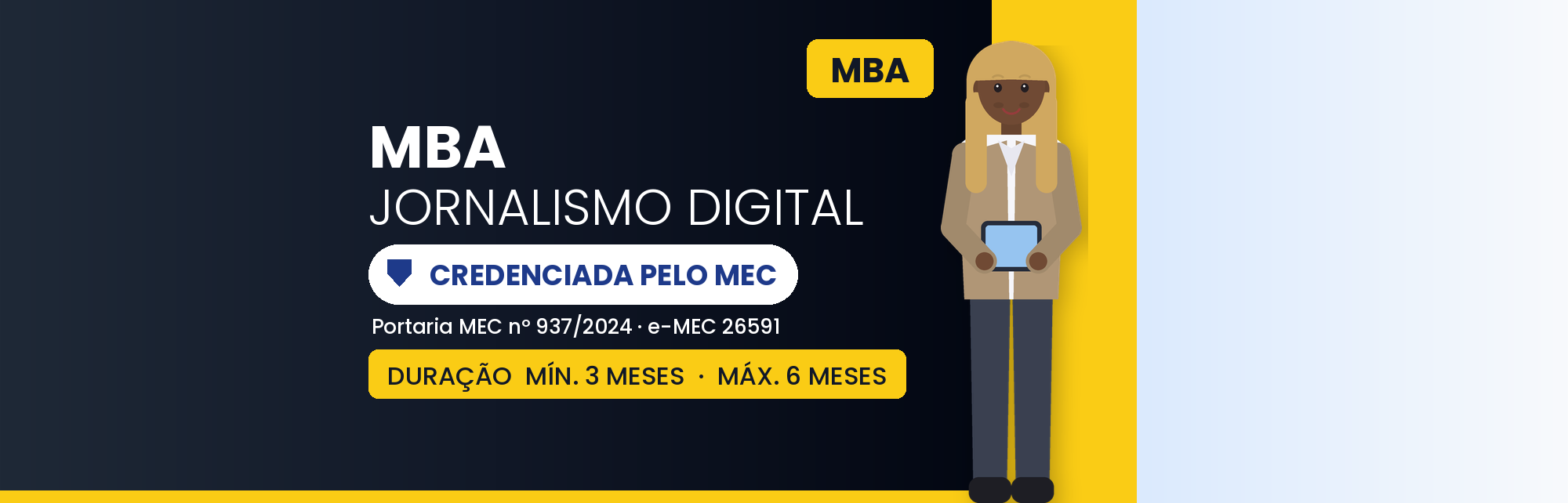 Capa do curso MBA em Jornalismo Digital EAD: 570h em 8 a 12 Meses