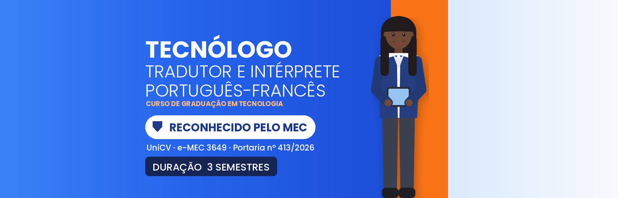 Capa do curso Tecnólogo em Tradutor e Intérprete – Português-Francês EAD